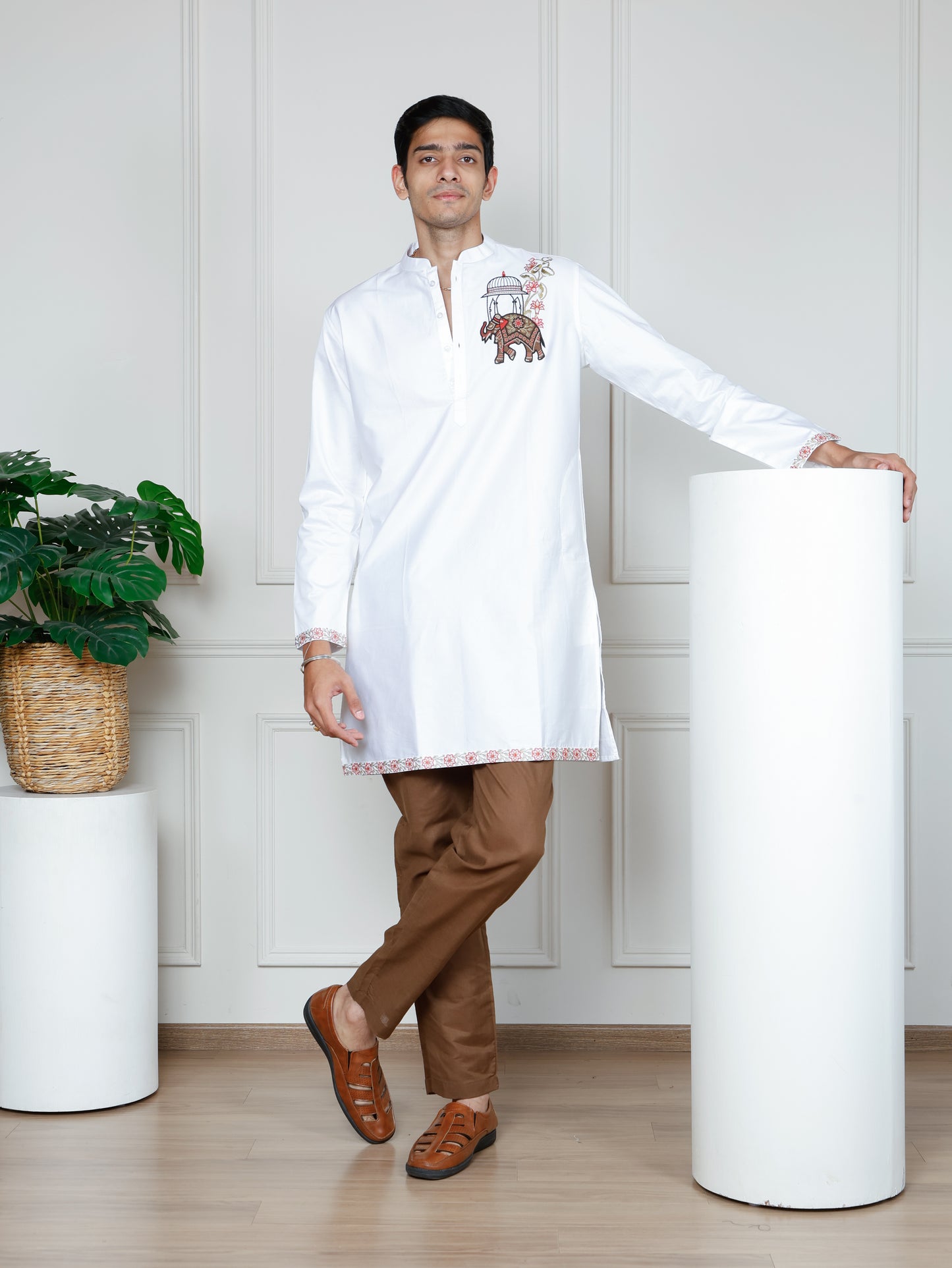 Ivory Elephant Embroidered only  Kurta