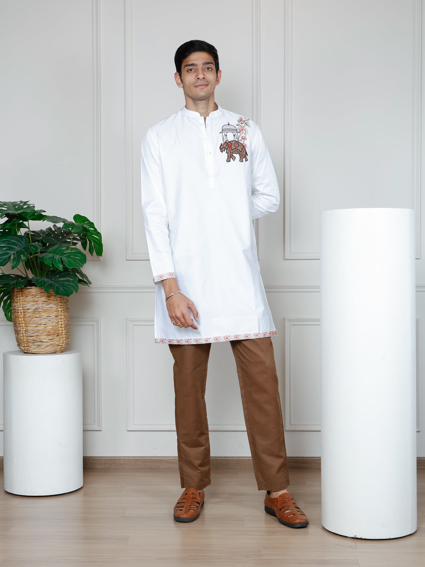 Ivory Elephant Embroidered only  Kurta