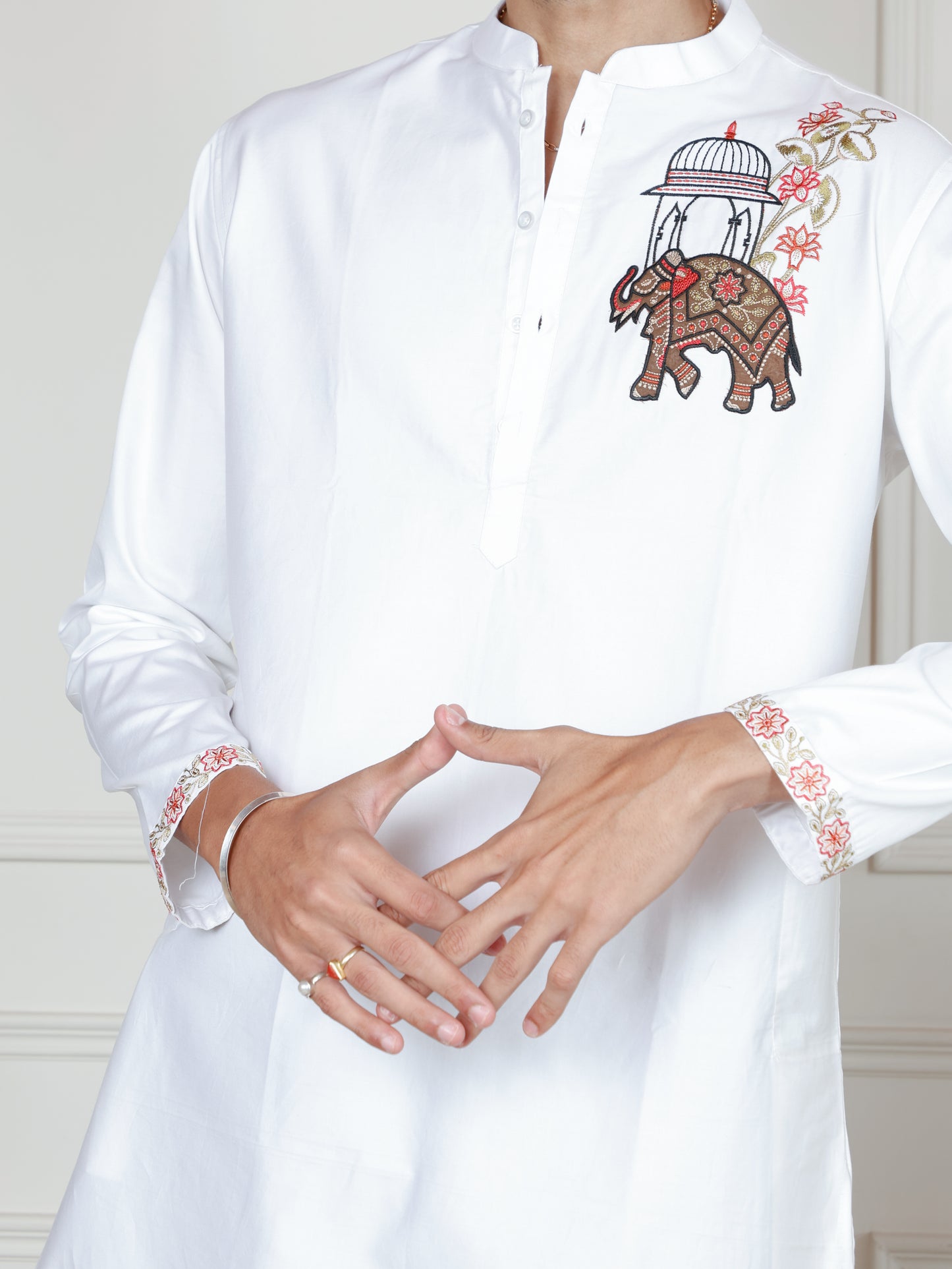 Ivory Elephant Embroidered only  Kurta