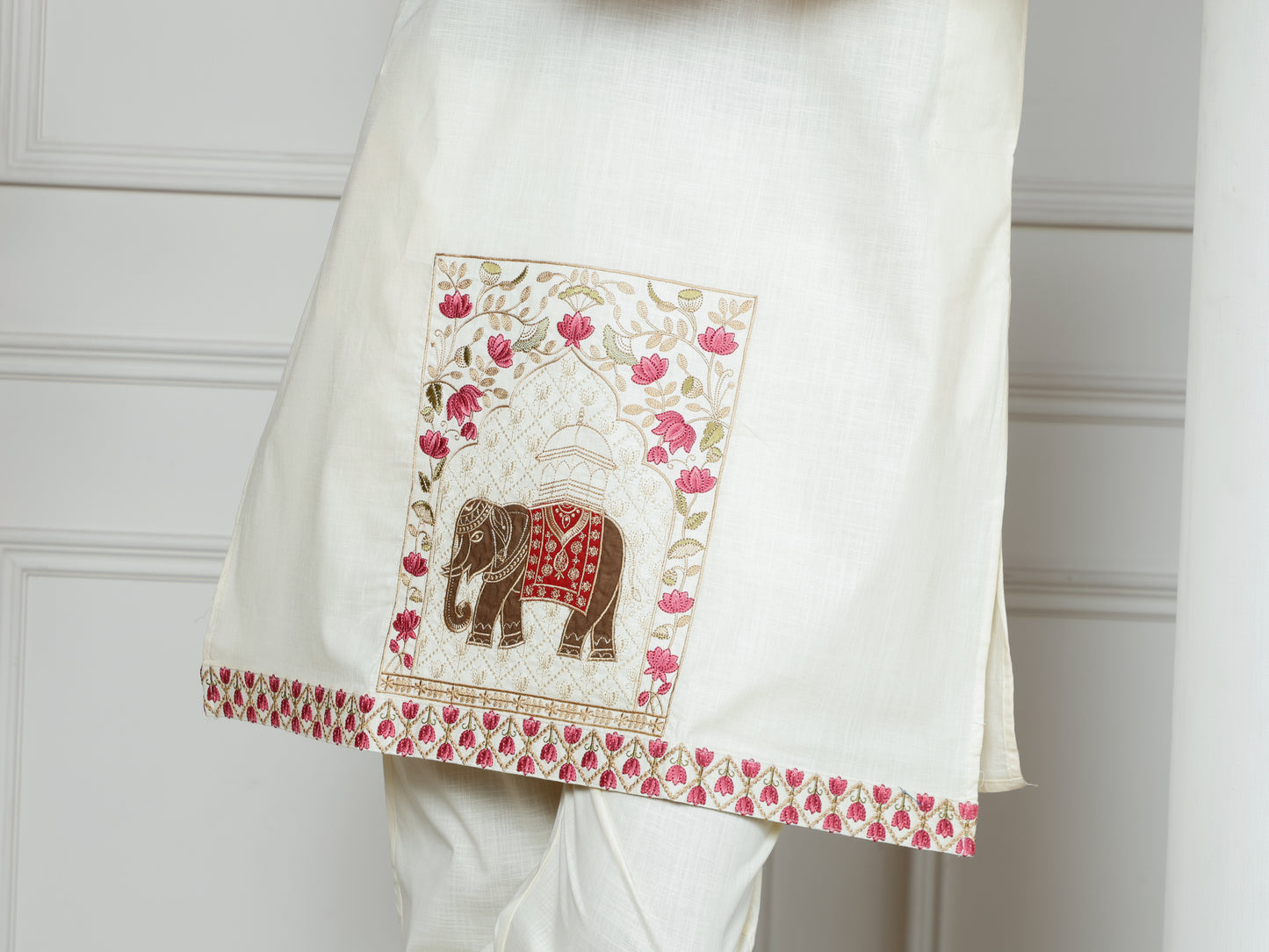 Elephant motif patchwork only kurta -Beige
