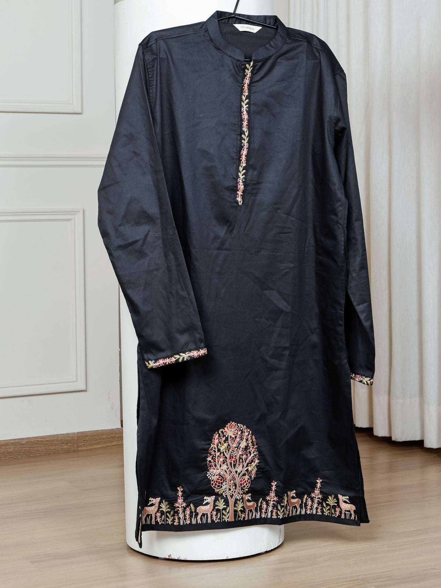 Woodland Harmony Embroidered only Kurta -Black