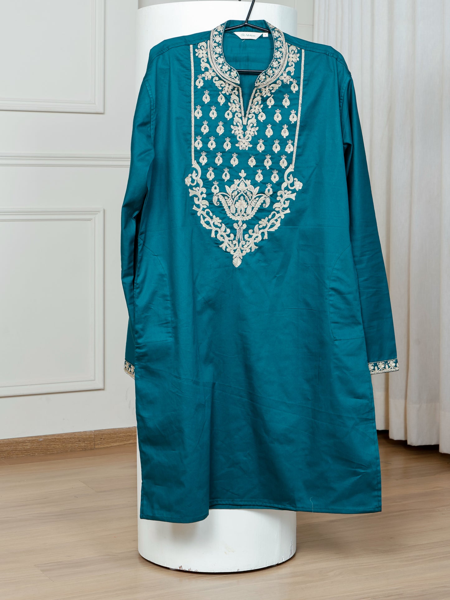 Royal Weave Kurta and Pant set- Teal Blue
