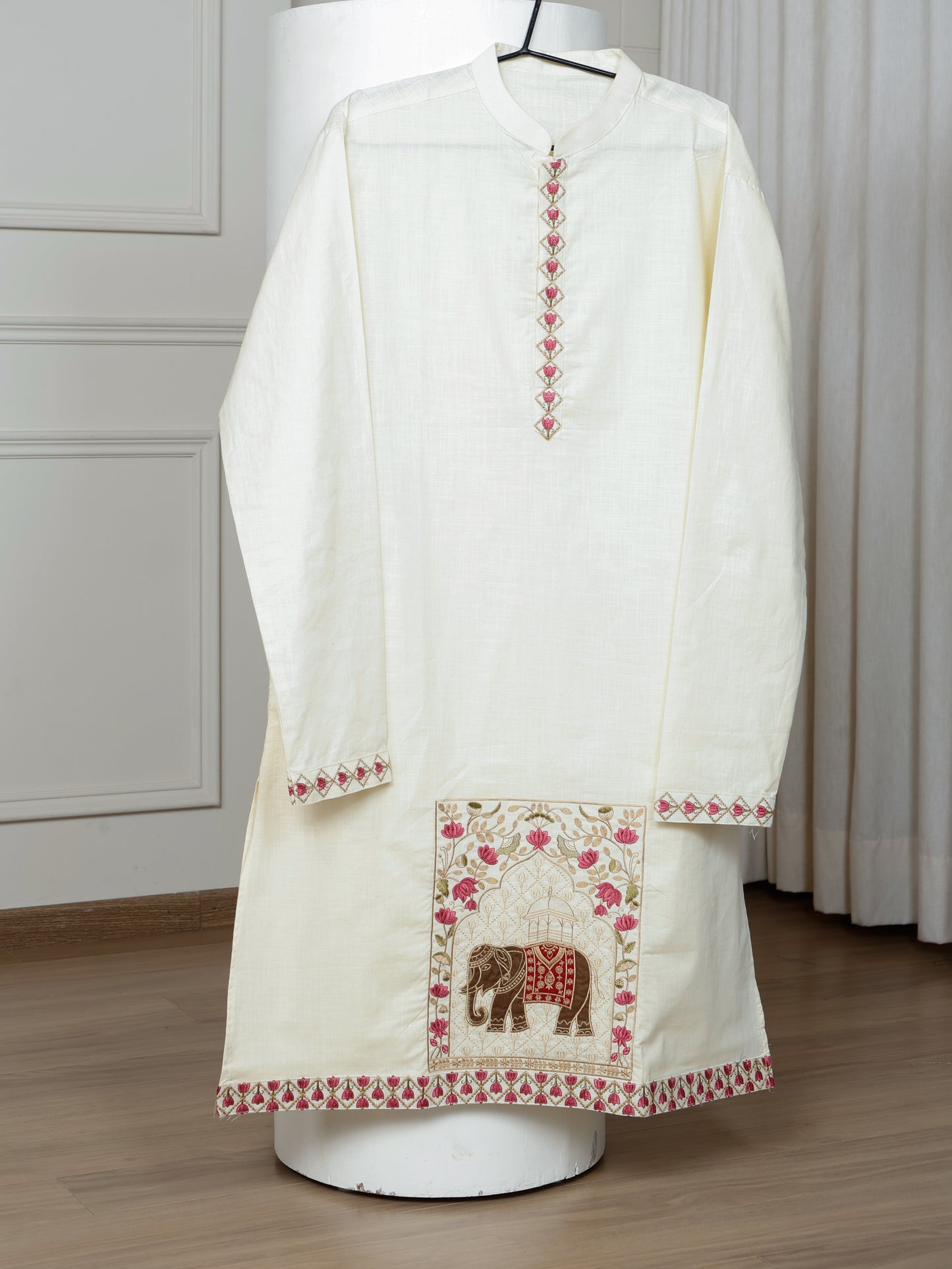 Elephant motif patchwork only kurta -Beige