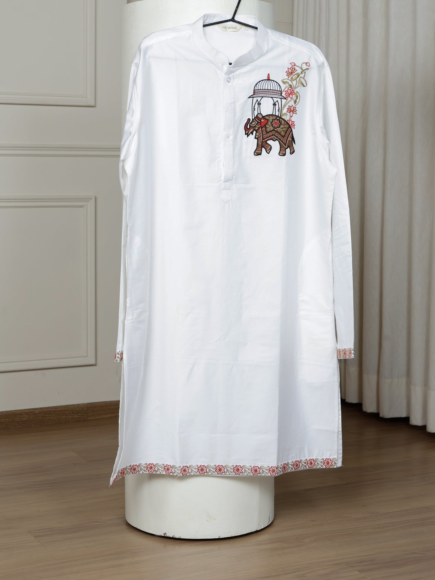 Ivory Elephant Embroidered only  Kurta