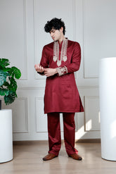 Emperor Elegance Only Kurta-Maroon