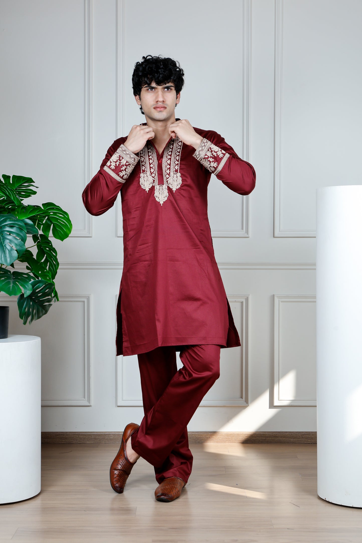 Emperor Elegance Only Kurta-Maroon