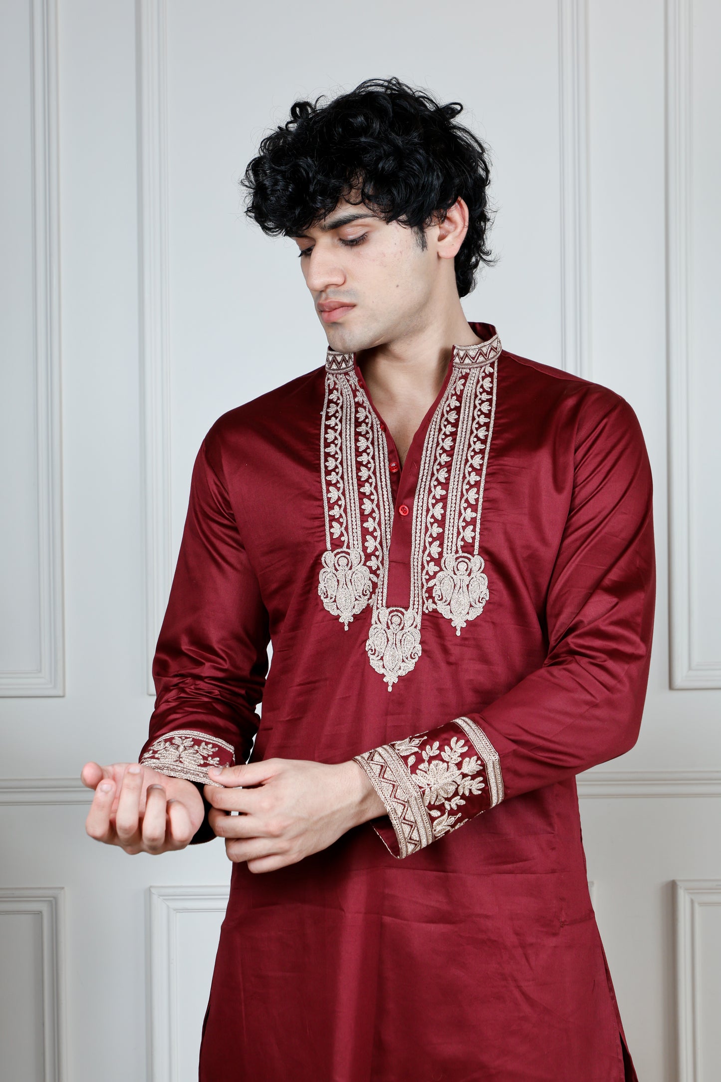 Emperor Elegance Only Kurta-Maroon