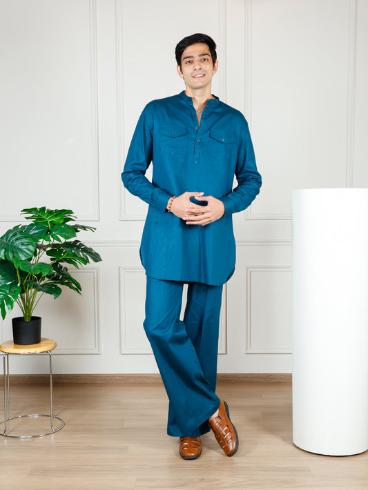 Teal Blue Cord Set with flared pants