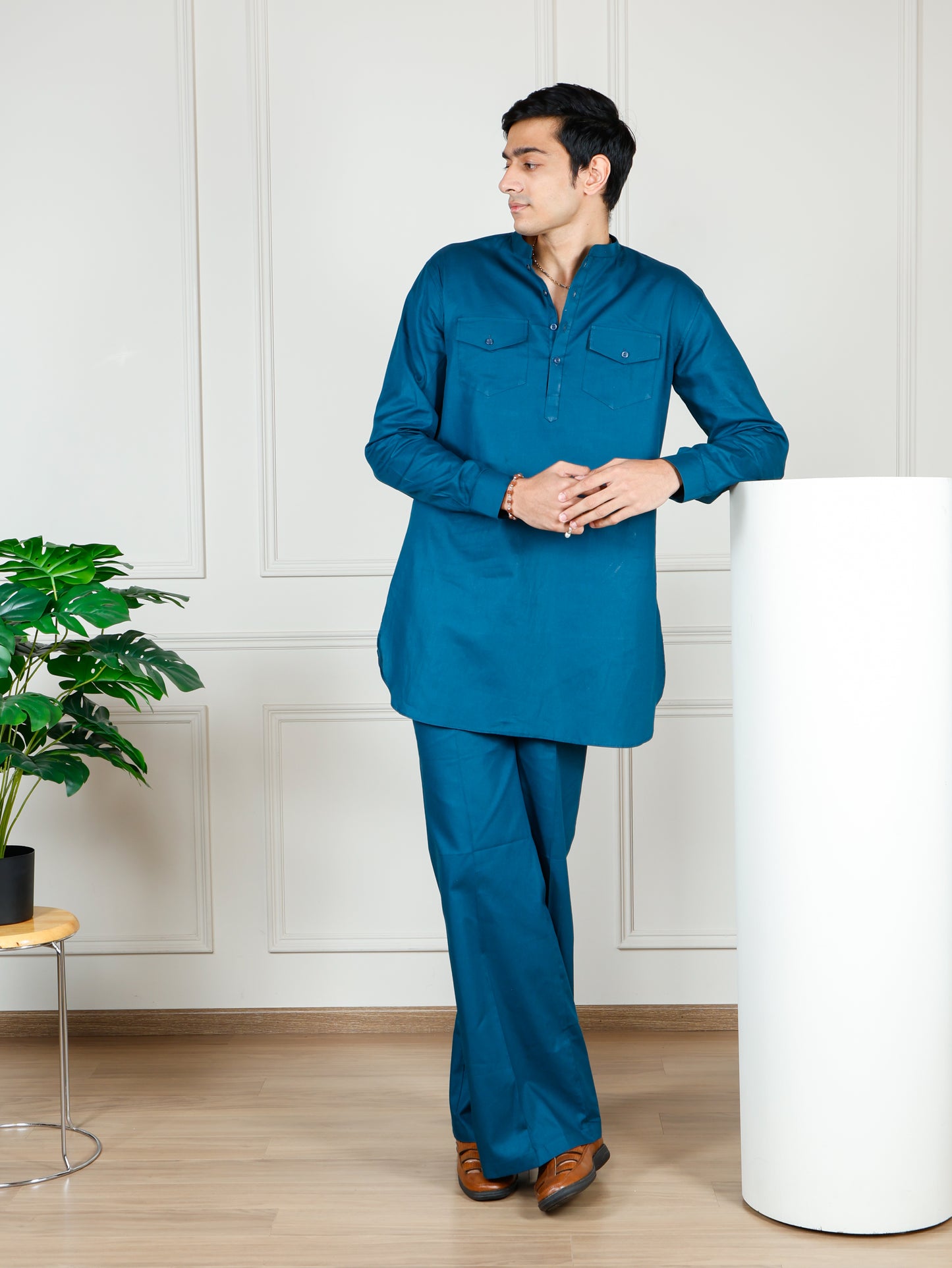 Teal Blue Cord Set with flared pants
