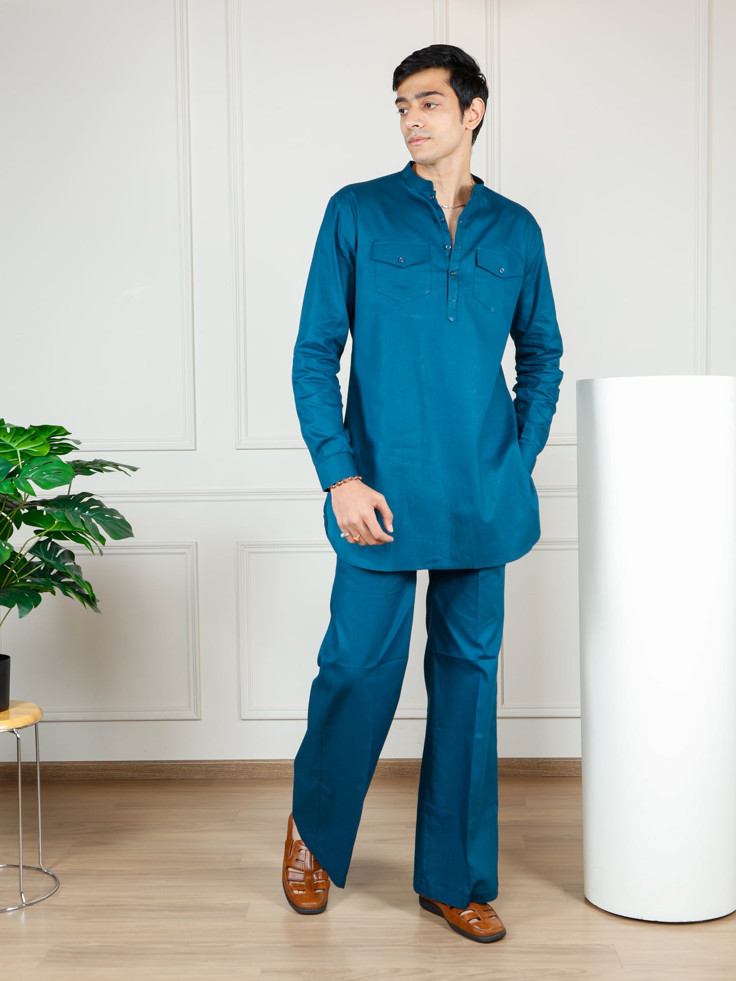 Teal Blue Cord Set with flared pants