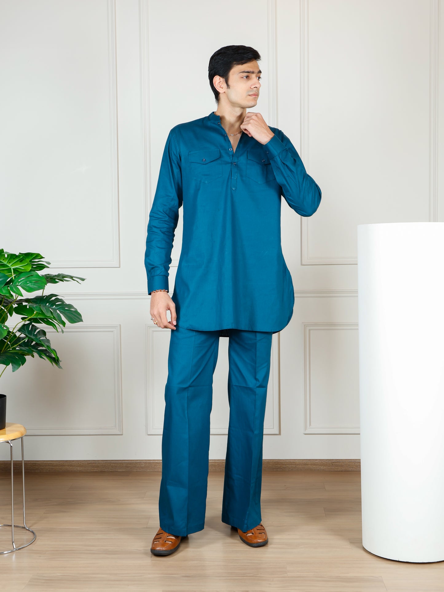 Teal Blue Cord Set with flared pants