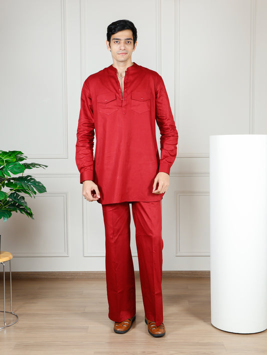 Maroon Cord Set with flared pants