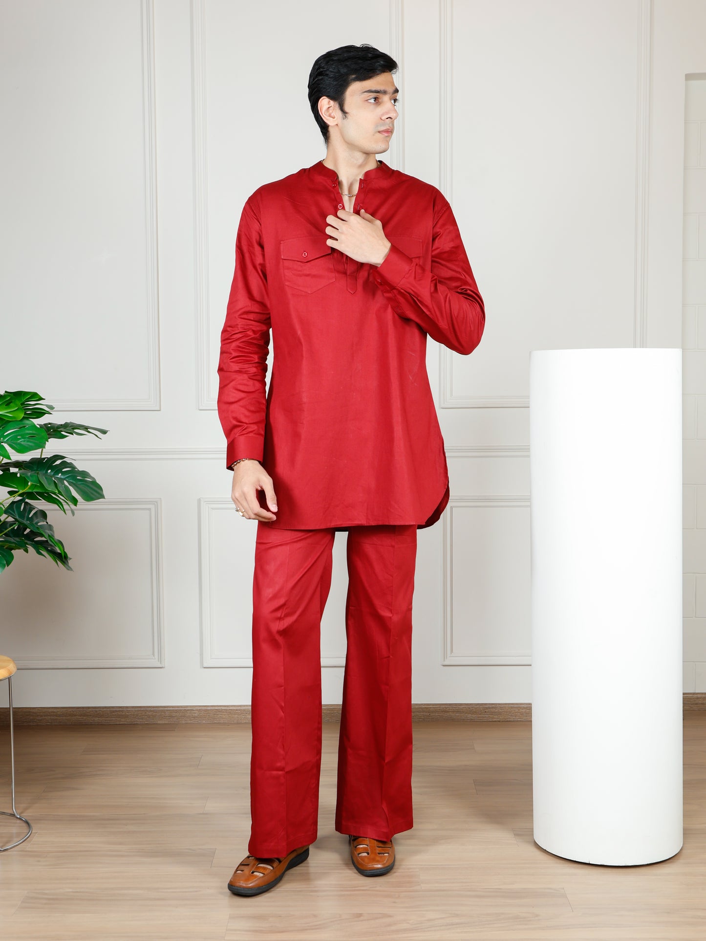 Maroon Cord Set with flared pants