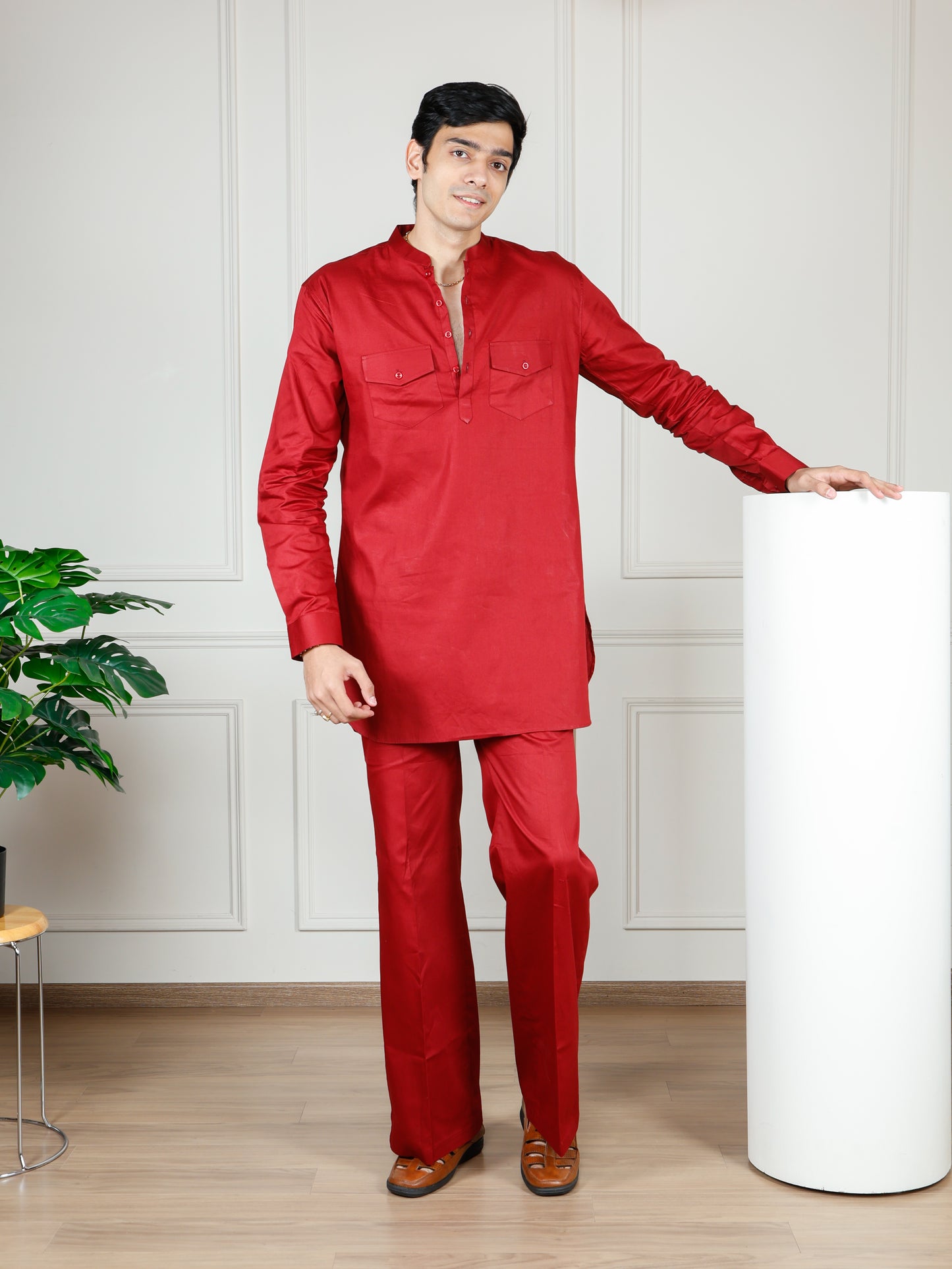 Maroon Cord Set with flared pants