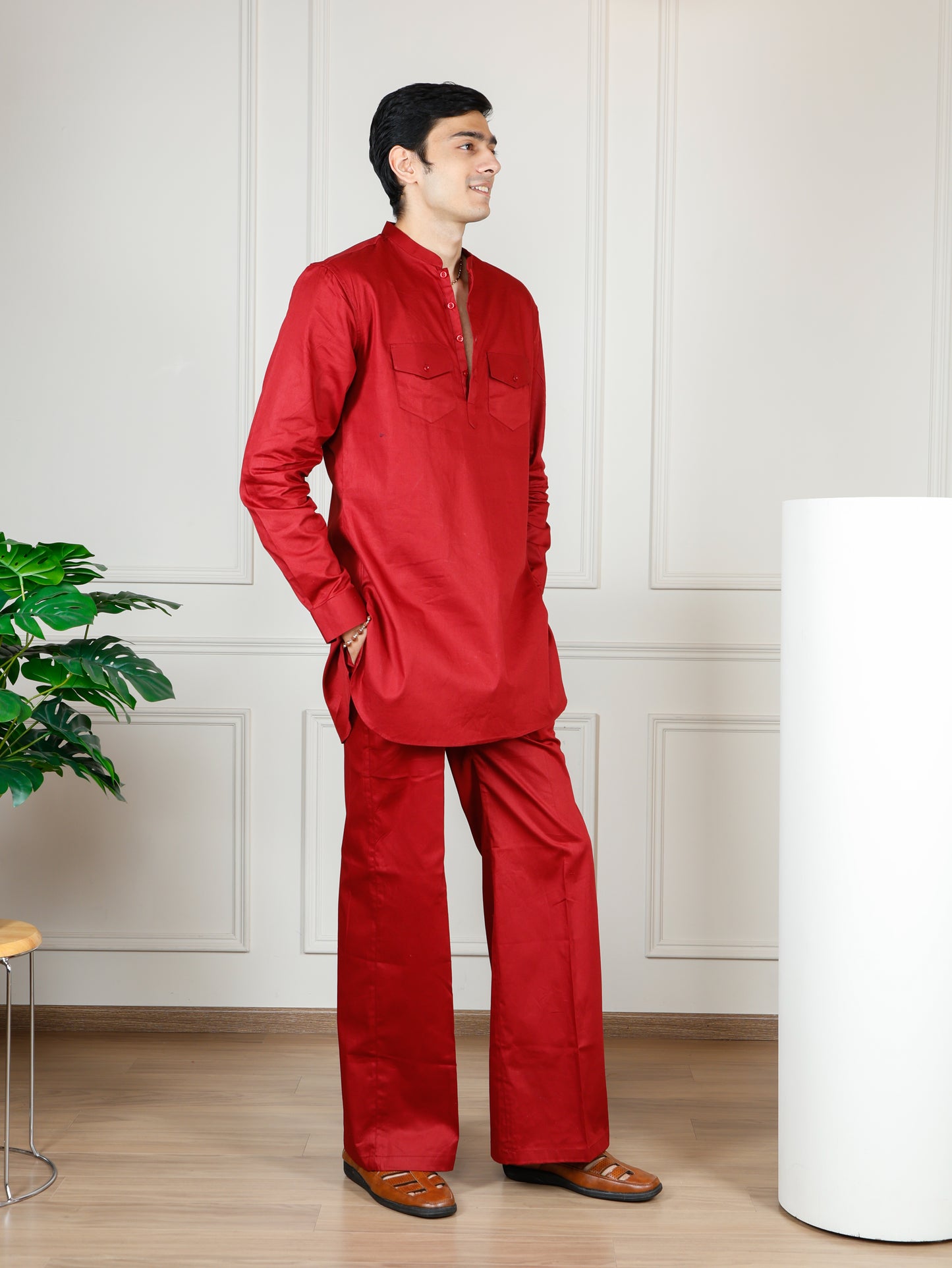 Maroon Cord Set with flared pants