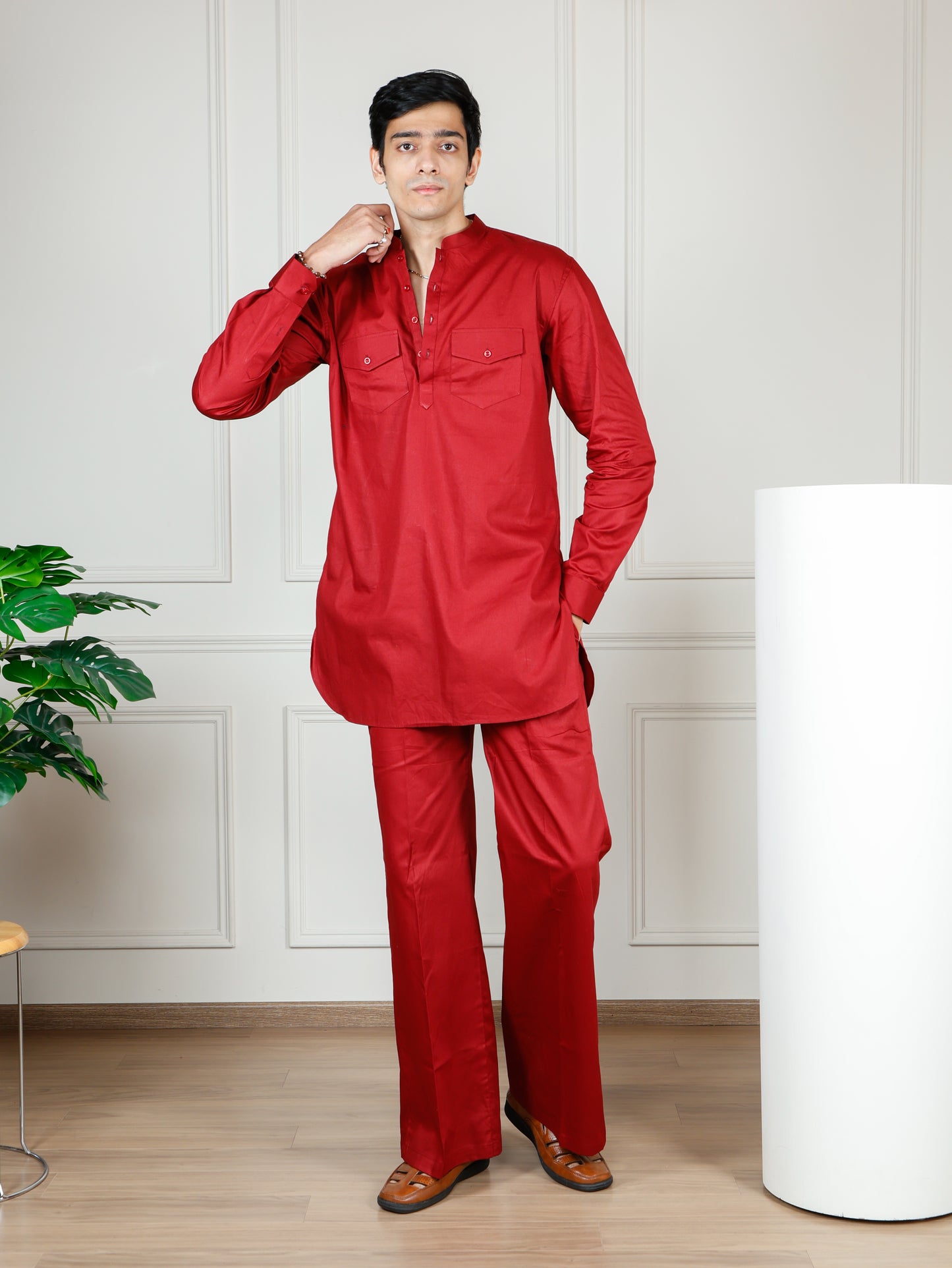Maroon Cord Set with flared pants