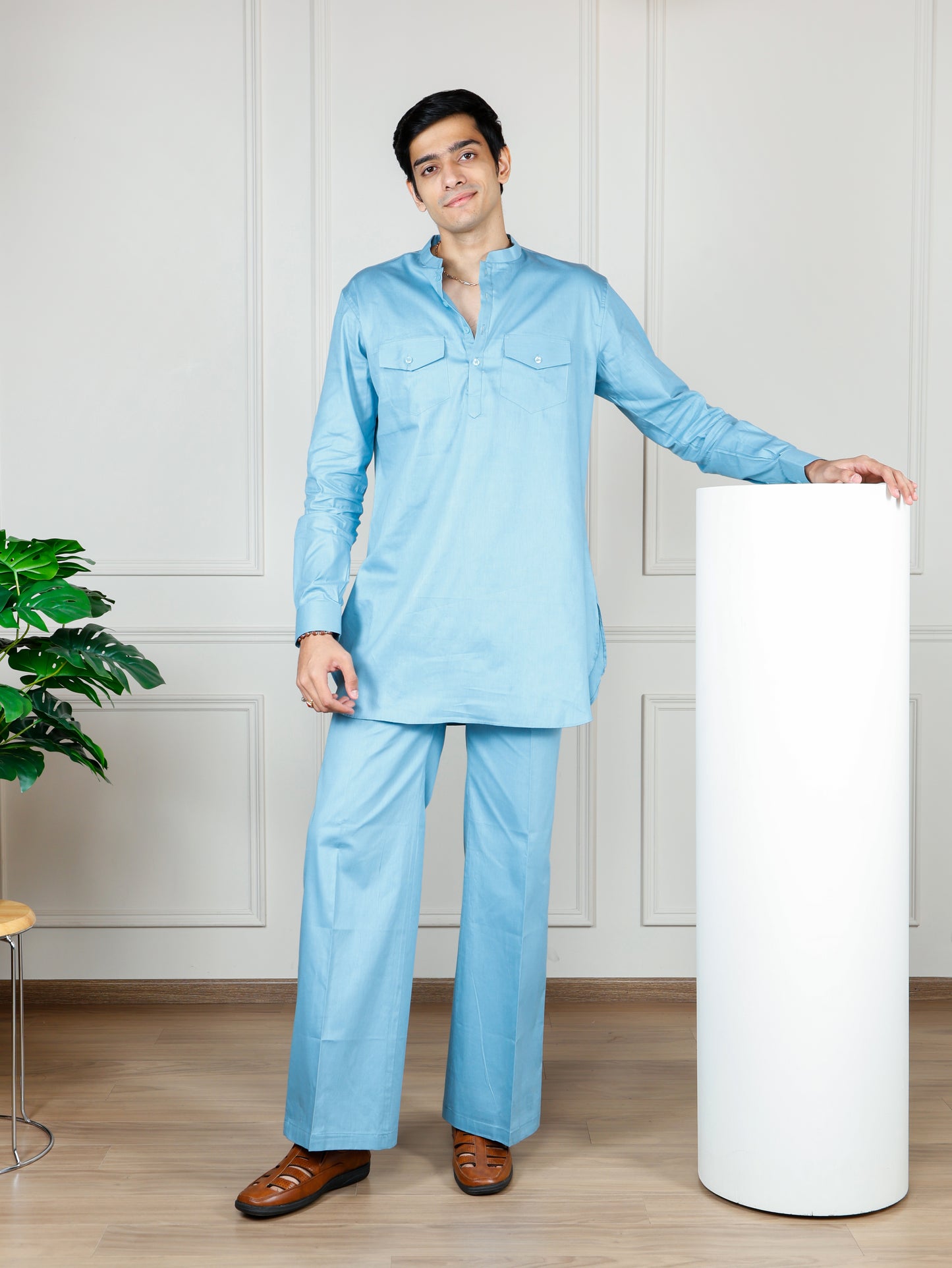 Sky Blue Cord Set with flared pants