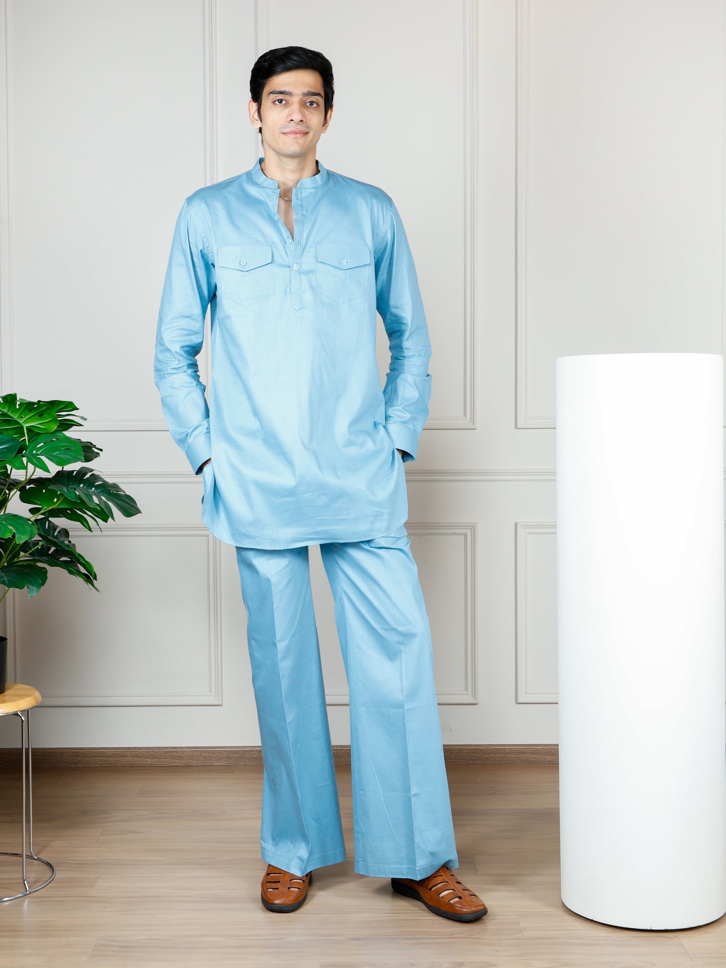 Sky Blue Cord Set with flared pants