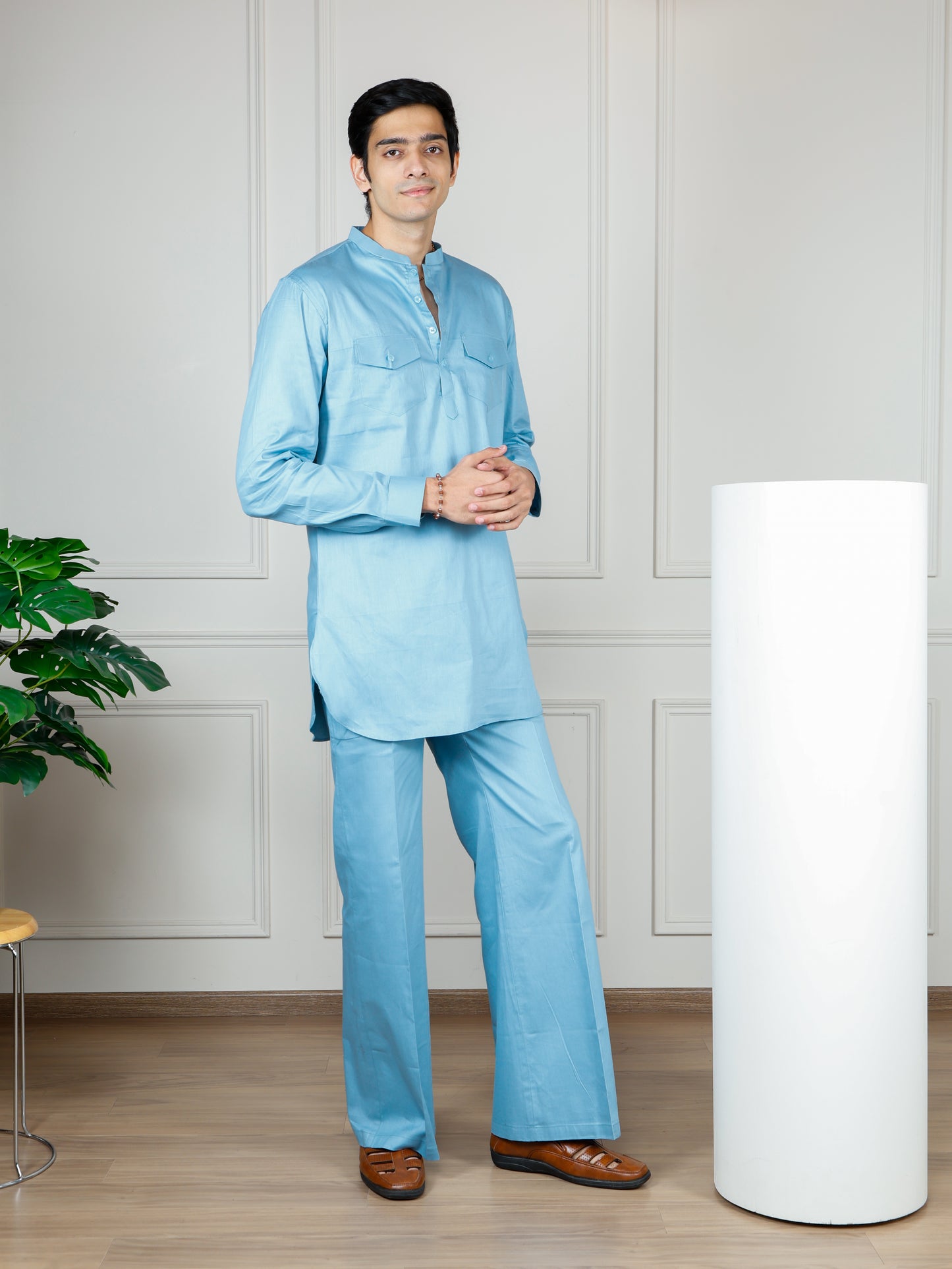 Sky Blue Cord Set with flared pants