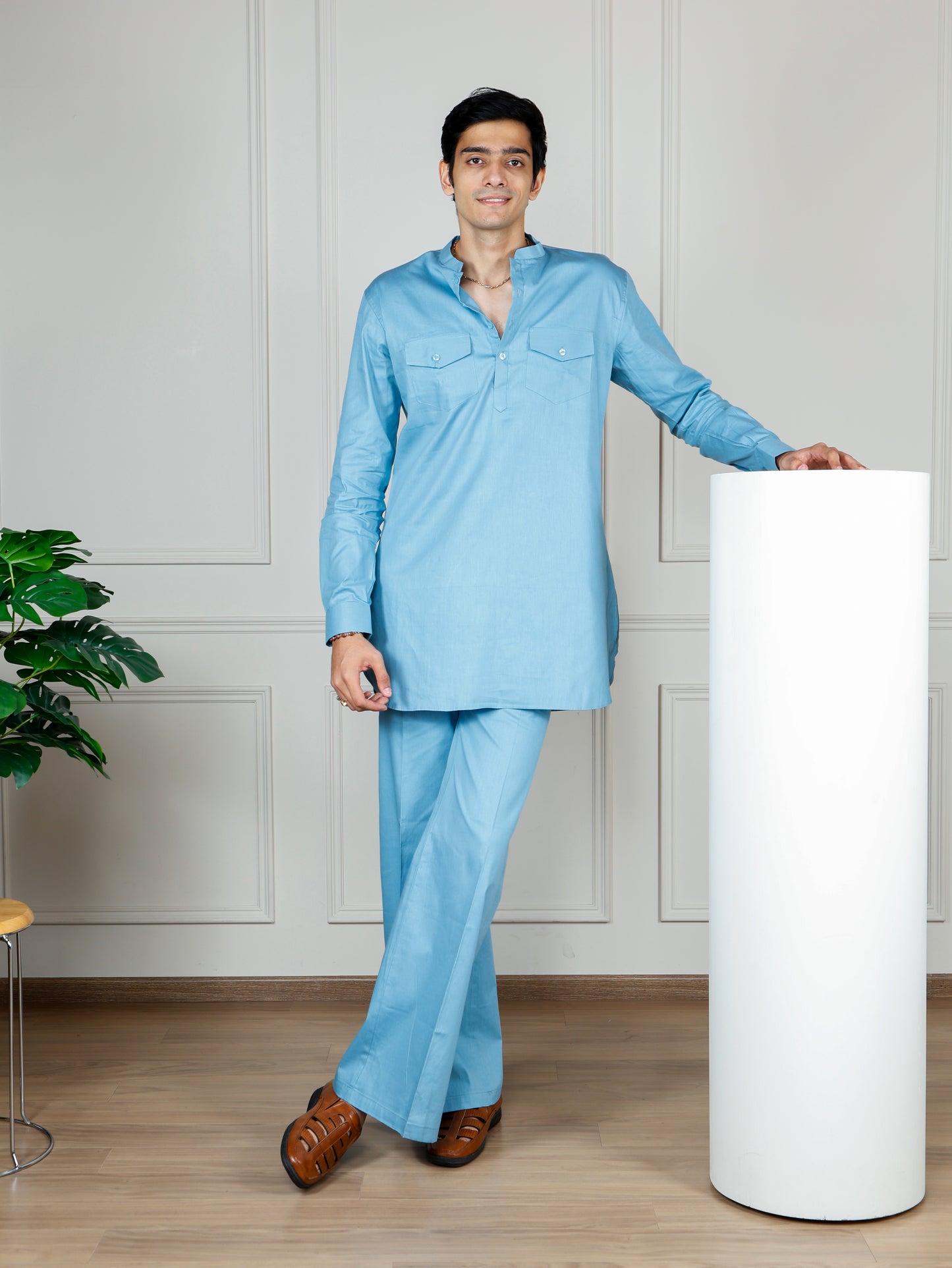 Sky Blue Cord Set with flared pants