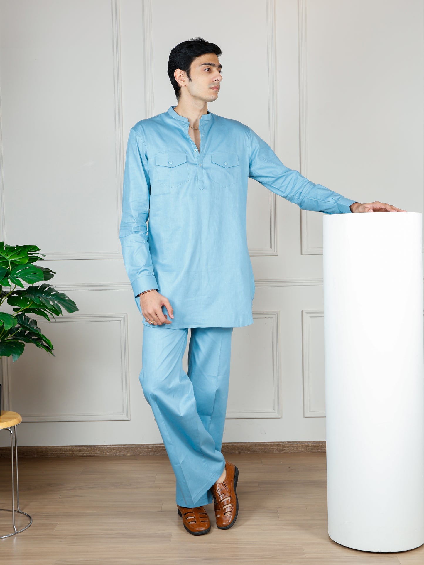 Sky Blue Cord Set with flared pants