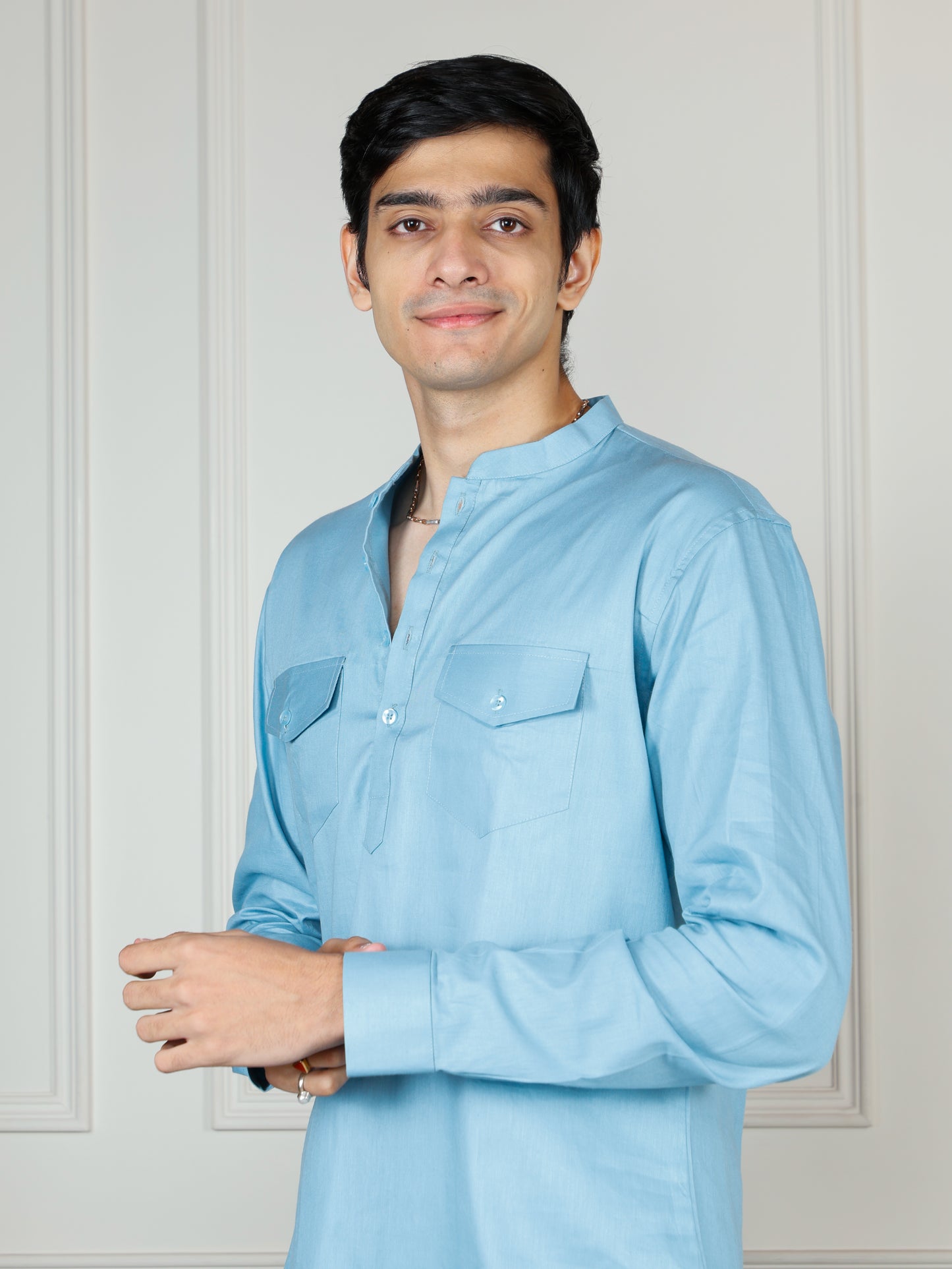 Sky Blue Cord Set with flared pants