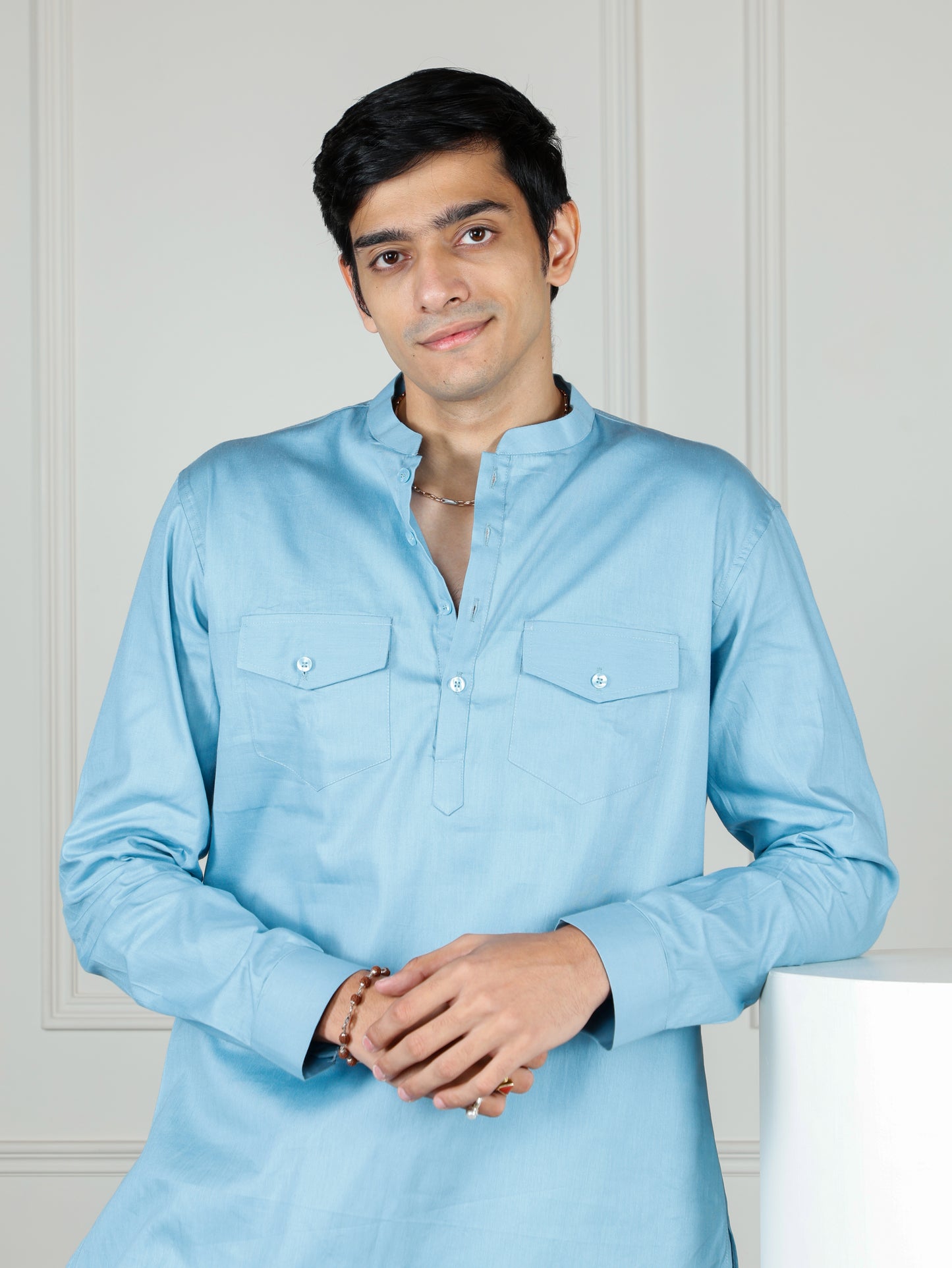 Sky Blue Cord Set with flared pants