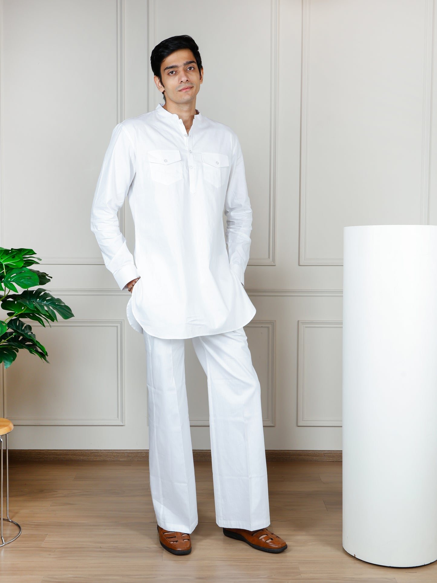 White Cord Set with flared pant