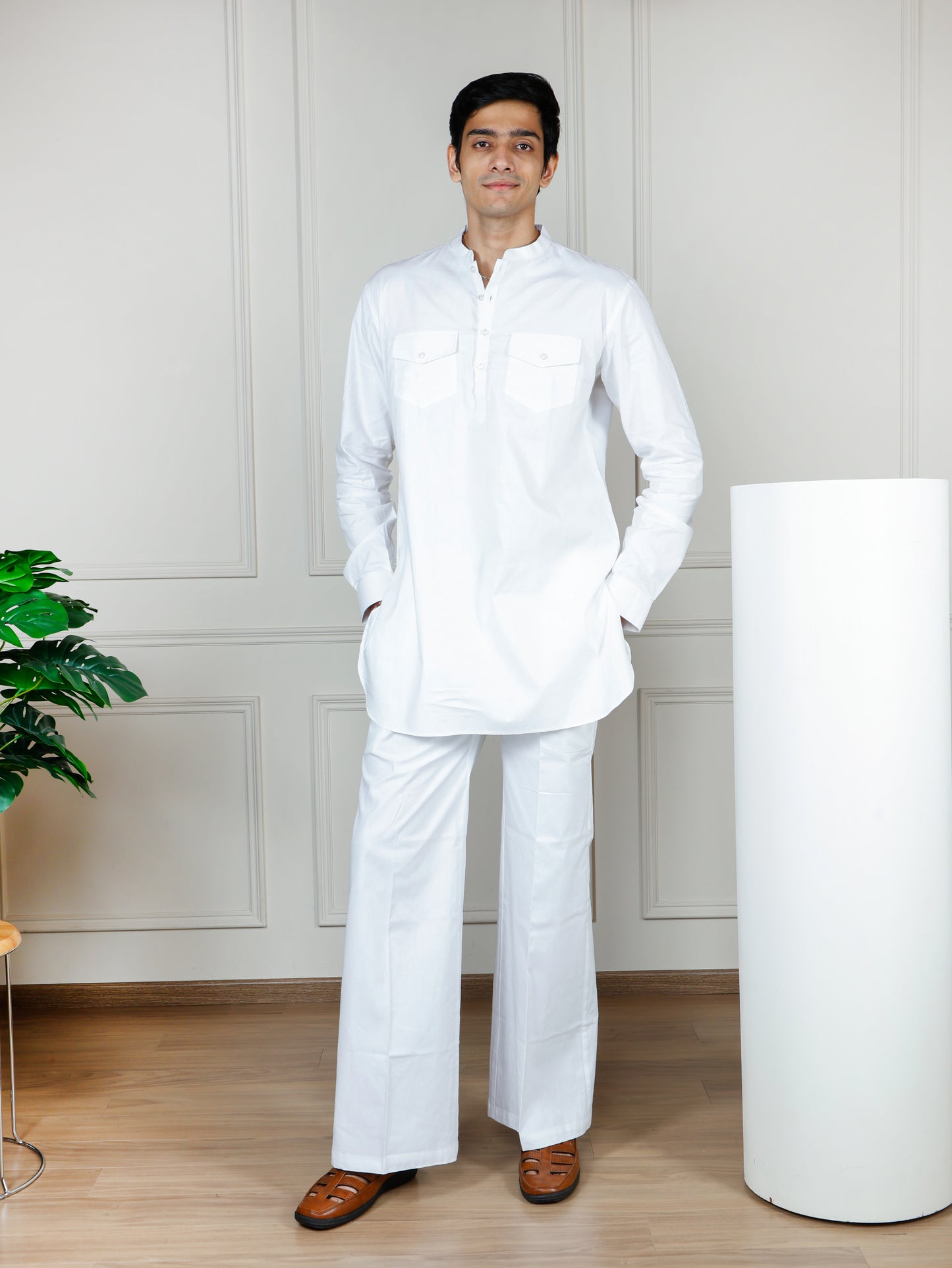 White Cord Set with flared pant