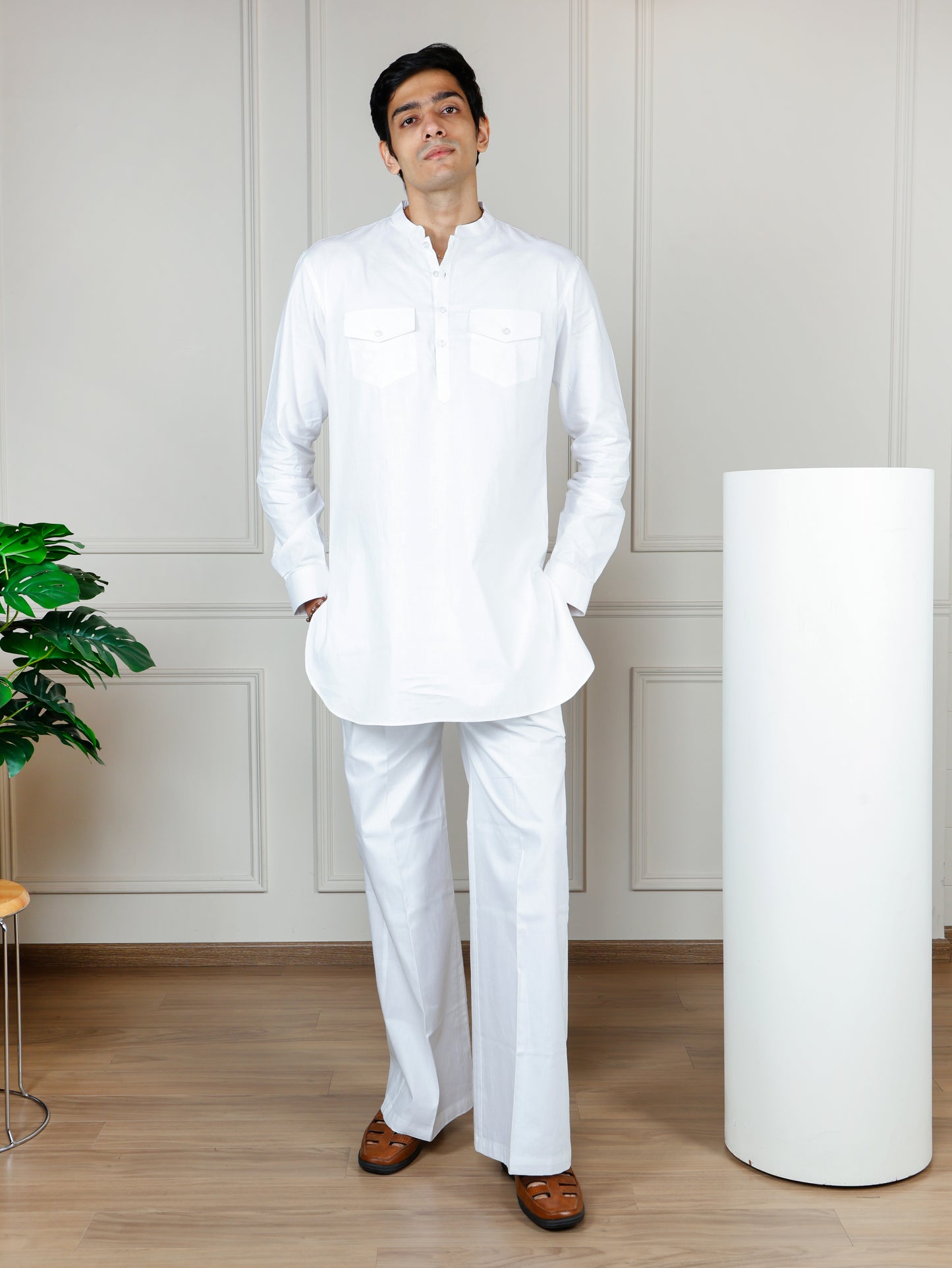 White Cord Set with flared pant